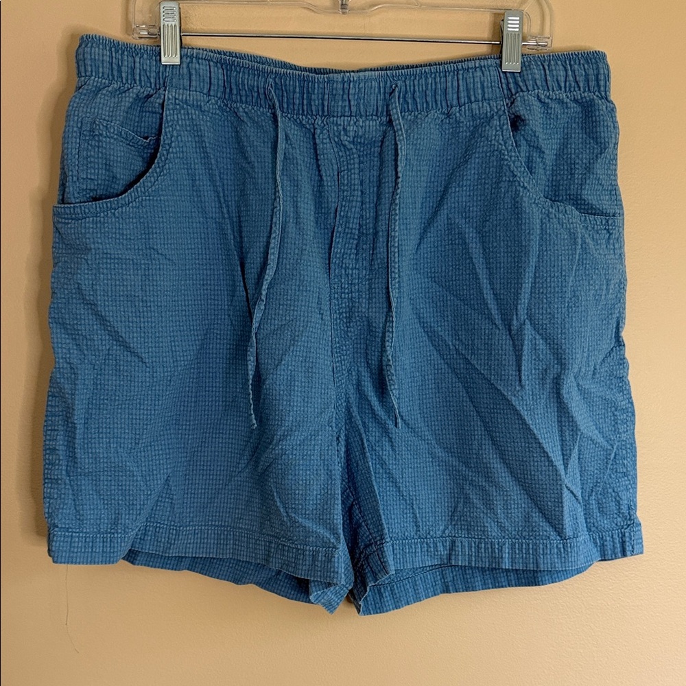 High-Waist Blue Women's Textured Drawstring Shorts